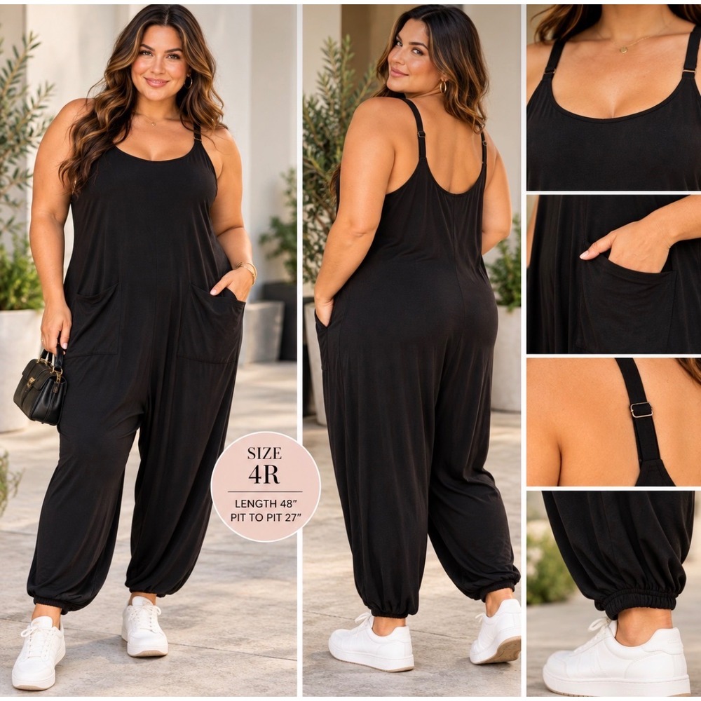Torrid Super Soft Women's 4R Black Jogger Jumpsuit Adjustable Straps Pockets